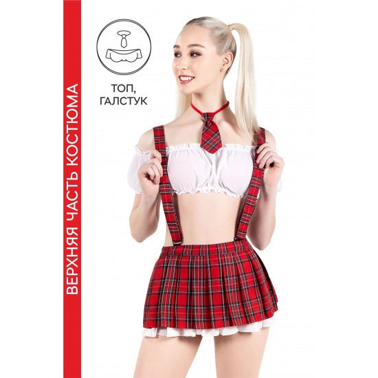 Верхняя часть костюма «Американская школьница», Pecado BDSM, топ, галстук, бело-красный, 42