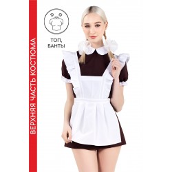 Верхняя часть костюма «Русская школьница», Pecado BDSM, топ, банты, коричнево-белый, 44 Верхняя часть костюма «Русская школьница», Pecado BDSM, топ, банты, коричнево-белый, 44