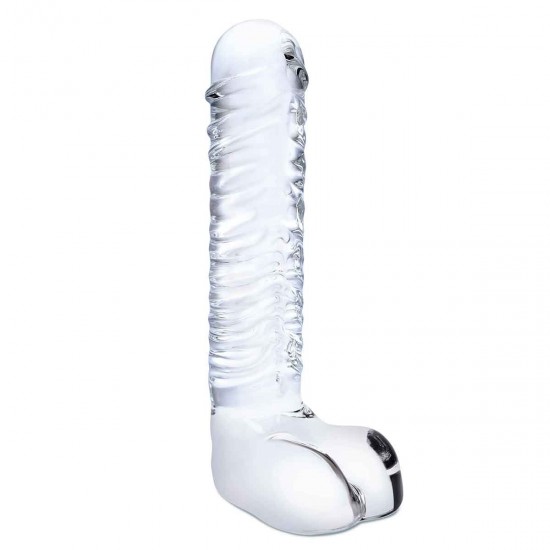 Фаллоимитатор прозрачный с мошонкой 8in REALISTIC RIBBED GLASS DILDO