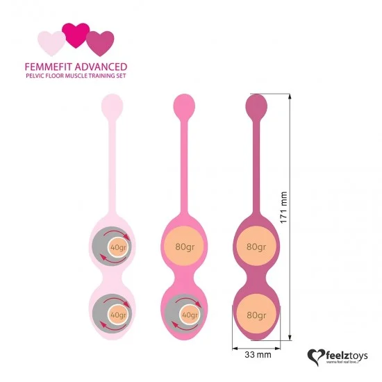 Набор из 3 розовых вагинальных шариков FemmeFit Advanced Pelvic Muscle Training Set FLZ-E27895 Набор из 3 розовых вагинальных шариков FemmeFit Advanced Pelvic Muscle Training Set FLZ-E27895