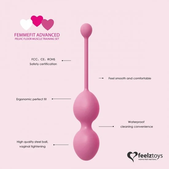 Набор из 3 розовых вагинальных шариков FemmeFit Advanced Pelvic Muscle Training Set FLZ-E27895 Набор из 3 розовых вагинальных шариков FemmeFit Advanced Pelvic Muscle Training Set FLZ-E27895