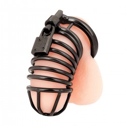 Металлическая черная клетка с замком для сексуальных пыток члена Deluxe Chastity Cage Металлическая черная клетка с замком для сексуальных пыток члена Deluxe Chastity Cage