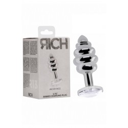 Ребристая серебряная анальная пробка с бриллиантовым кристаллом - 2,9 см. Ребристая серебряная анальная пробка с бриллиантовым кристаллом - 2,9 см.