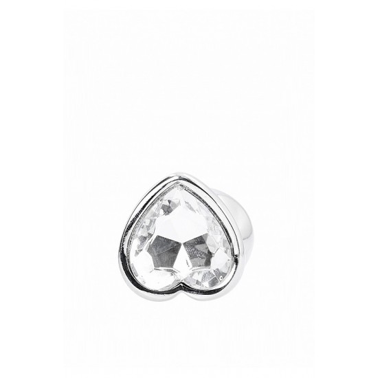 Серебряная анальная пробка с бриллиантовым кристаллом в форме сердца - 3,4 см.