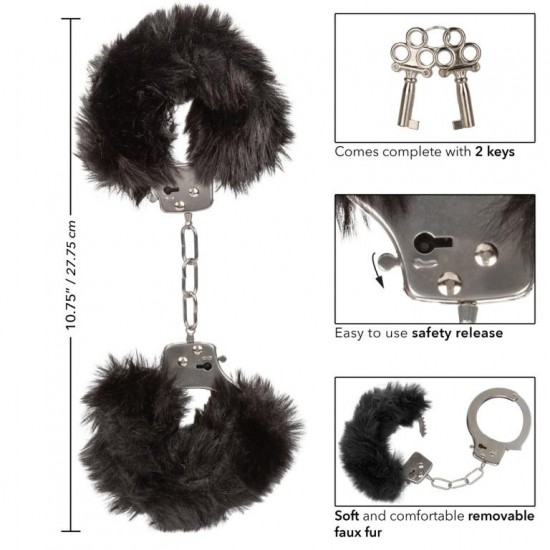 Металлические наручники с искусственным мехом ULTRA FLUFFY FURRY CUFFS-BLACK