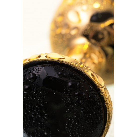 Анальная втулка Metal by TOYFA, металл, золотая, с черным кристаллом, 7,5 см, Ø 3 см, 145 г