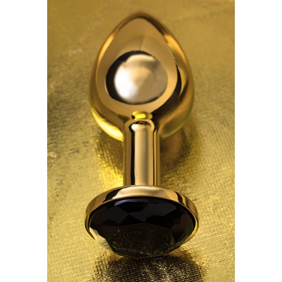 Анальная втулка Metal by TOYFA, металл, золотая, с черным кристаллом, 7,5 см, Ø 3 см, 145 г