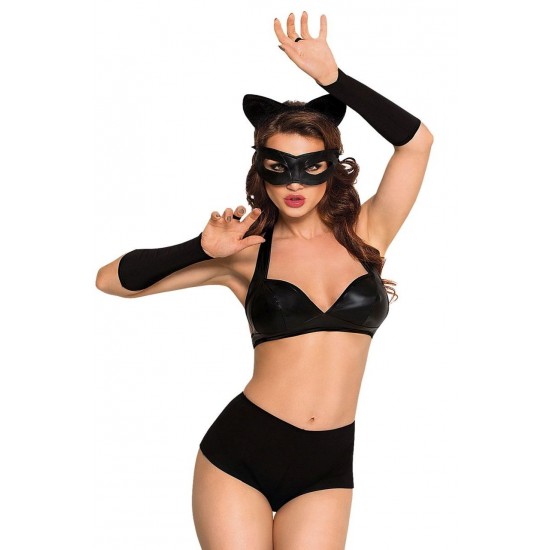 Костюм SoftLine Collection Catwoman (бюстгальтер,шортики,головной убор,маска,перчатки), черный, S