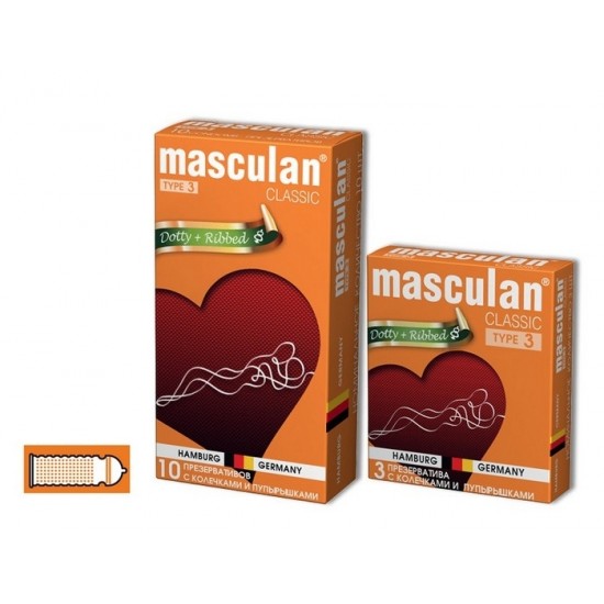 Презервативы Masculan Classic 3, 10 шт. С колечками и пупырышками (Dotty+Ribbed)