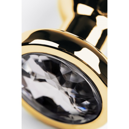 Анальная втулка Metal by TOYFA, металл, золотая, с кристаллом цвета алмаз, 10 см, Ø 3 см, 95 г