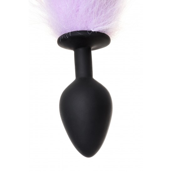 Анальная втулка с бело-фиолетовым хвостом POPO Pleasure by TOYFA, M, силикон, черная, 45 см, Ø 3,3 с