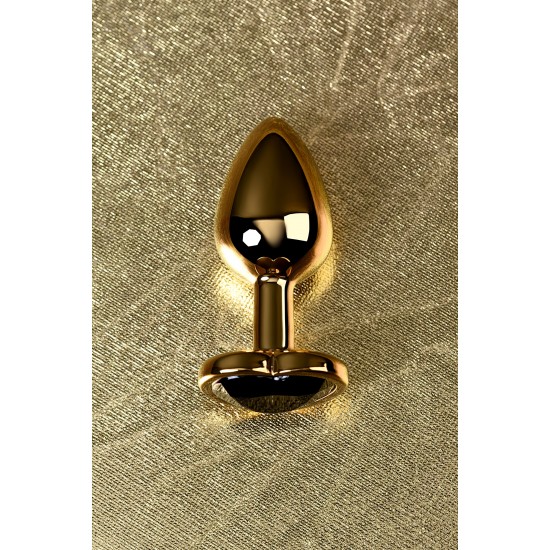 Анальная втулка Metal by TOYFA, металл, золотая, с чёрным кристаллом, 7 см, Ø 2,7 см, 50 г