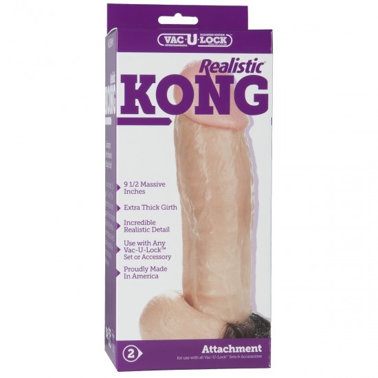 Насадка реалистик Kong для Харнесс, с мошонкой и лобковым волосом Vac-U-Lock™ - Realistic Kong - Vanilla