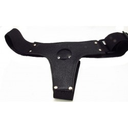 Чёрные трусики для страпона из натуральной кожи Чёрные трусики для страпона из натуральной кожи