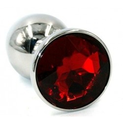 Серебристая хромированная анальная пробка с красным кристаллом - 7 см. Серебристая хромированная анальная пробка с красным кристаллом - 7 см.