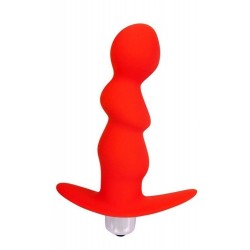 Красный рельефный вибромассажер с ограничителем - 9,5 см. Красный рельефный вибромассажер с ограничителем - 9,5 см.