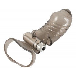 Дымчатая закрытая насадка на пенис с вибропулей - 15 см. Дымчатая закрытая насадка на пенис с вибропулей - 15 см.