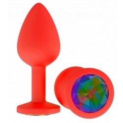 Анальная втулка силиконовая красная с разноцветным кристаллом Анальная втулка силиконовая красная с разноцветным кристаллом