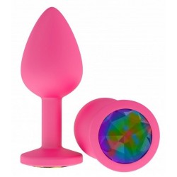 Анальная втулка силиконовая розовая c разноцветным кристаллом Анальная втулка силиконовая розовая c разноцветным кристаллом