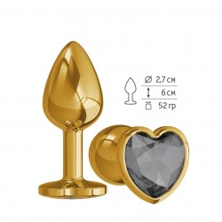 Анальная втулка Gold с чёрным кристаллом сердце маленькая Анальная втулка Gold с чёрным кристаллом сердце маленькая