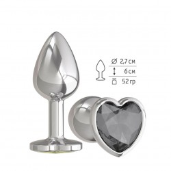 Анальная втулка Silver с чёрным кристаллом сердце маленькая Анальная втулка Silver с чёрным кристаллом сердце маленькая