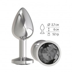 Анальная втулка Silver с чёрным кристаллом маленькая Анальная втулка Silver с чёрным кристаллом маленькая