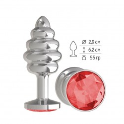 Анальная втулка Silver Spiral с красным кристаллом маленькая Анальная втулка Silver Spiral с красным кристаллом маленькая