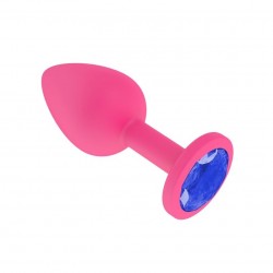 Анальная втулка силиконовая розовая с синим кристаллом маленькая 10264260 Анальная втулка силиконовая розовая с синим кристаллом маленькая 10264260