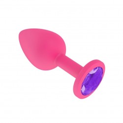 Анальная втулка силиконовая розовая с фиолетовым кристаллом маленькая Анальная втулка силиконовая розовая с фиолетовым кристаллом маленькая