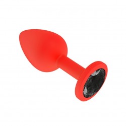 Анальная втулка силиконовая красная с чёрным кристаллом маленькая Анальная втулка силиконовая красная с чёрным кристаллом маленькая