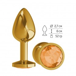 Анальная втулка Gold с оранжевым кристаллом маленькая Анальная втулка Gold с оранжевым кристаллом маленькая