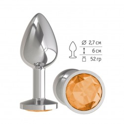 Анальная втулка Silver с оранжевым кристаллом маленькая Анальная втулка Silver с оранжевым кристаллом маленькая