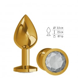 Анальная втулка Gold с прозрачным кристаллом средняя Анальная втулка Gold с прозрачным кристаллом средняя