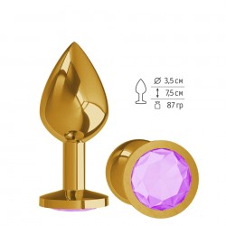 Анальная втулка Gold с сиреневым кристаллом средняя Анальная втулка Gold с сиреневым кристаллом средняя