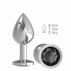 Анальная втулка Silver с черным кристаллом средняя Анальная втулка Silver с черным кристаллом средняя