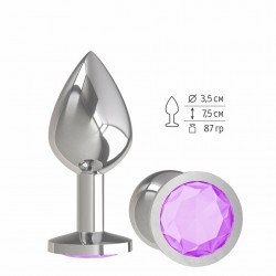 Анальная втулка Silver с сиреневым кристаллом средняя Анальная втулка Silver с сиреневым кристаллом средняя
