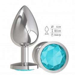 Анальная втулка Silver с голубым кристаллом большая Анальная втулка Silver с голубым кристаллом большая
