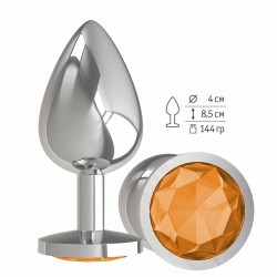 Анальная втулка Silver с оранжевым кристаллом большая Анальная втулка Silver с оранжевым кристаллом большая
