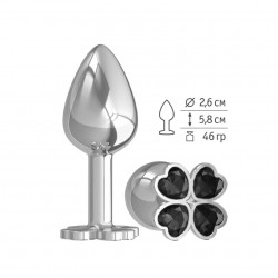 Анальная втулка малая Silver клевер с черным кристаллом Анальная втулка малая Silver клевер с черным кристаллом