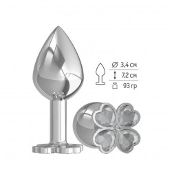 Средняя анальная втулка Silver Клевер с прозрачным кристаллом Средняя анальная втулка Silver Клевер с прозрачным кристаллом