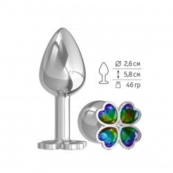 Анальная втулка малая Silver Клевер с разноцветным кристаллом Анальная втулка малая Silver Клевер с разноцветным кристаллом