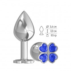 Средняя анальная втулка Silver Клевер с синим кристаллом Средняя анальная втулка Silver Клевер с синим кристаллом