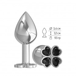 Средняя анальная втулка Silver Клевер с черным кристаллом Средняя анальная втулка Silver Клевер с черным кристаллом