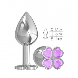 Средняя анальная втулка Silver Клевер с сиреневым кристаллом Средняя анальная втулка Silver Клевер с сиреневым кристаллом