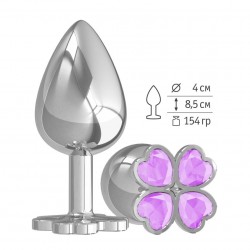 Большая анальная втулка Silver Клевер с сиреневым кристаллом Большая анальная втулка Silver Клевер с сиреневым кристаллом