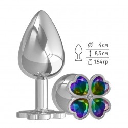 Большая анальная втулка Silver Клевер с разноцветным кристаллом Большая анальная втулка Silver Клевер с разноцветным кристаллом