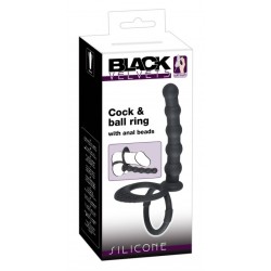Ребристая насадка для двойного проникновения с подхватом мошонки Black Velvets Cock & Ball ring Ребристая насадка для двойного проникновения с подхватом мошонки Black Velvets Cock & Ball ring