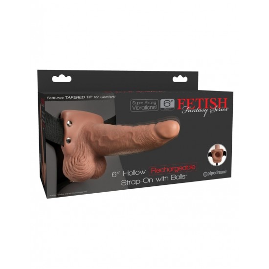 Перезаряжаемый вибрострапон Fetish Fantasy 6 Hollow Rechargeable Strap-On Tan