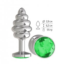 Анальная втулка Silver Spiral малая с зеленым кристаллом Анальная втулка Silver Spiral малая с зеленым кристаллом