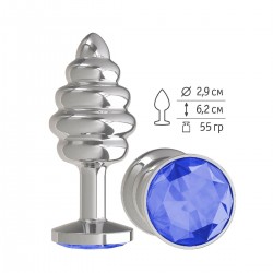 Анальная втулка Silver Spiral малая с синим кристаллом Анальная втулка Silver Spiral малая с синим кристаллом